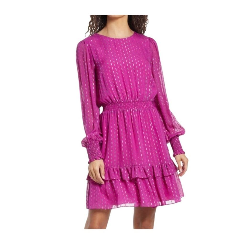 Lilly Pulitzer Dotti Silk Berry Clip Long Sleeve Purple Dress Size 16 Swiss Dot